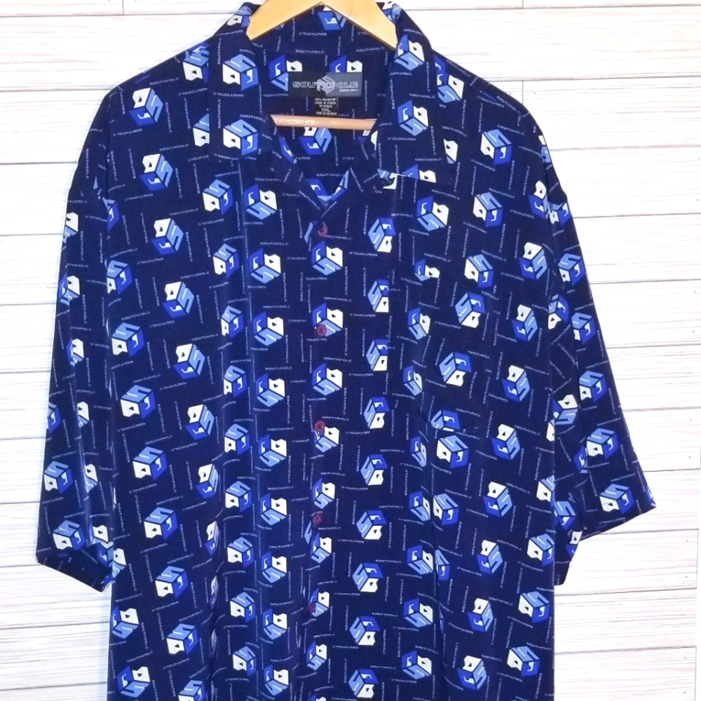 Vintage South Pole Button Up Shirt XXL Geometric‎ Boxes 90s Y2K VTG Unique Print